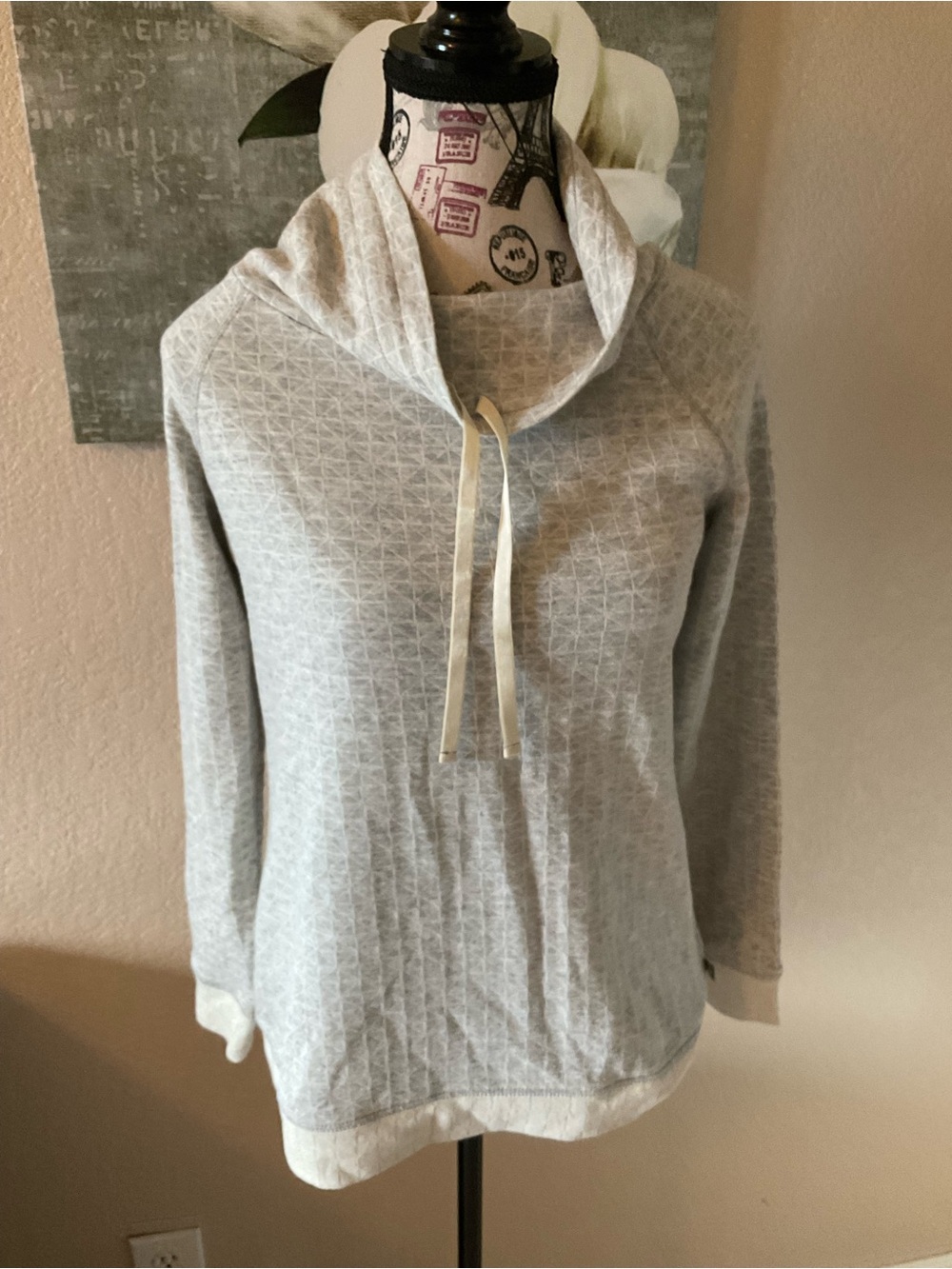 NWT Talbots Lightweight Gray Cowl-Neck Drawstring Pullover Sz P